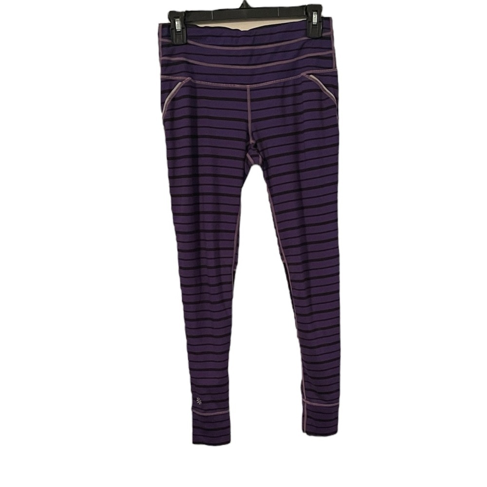 ATHLETA | Women’s Purple/Black Relay Striped Waist Zip Pocket Leggings Size S